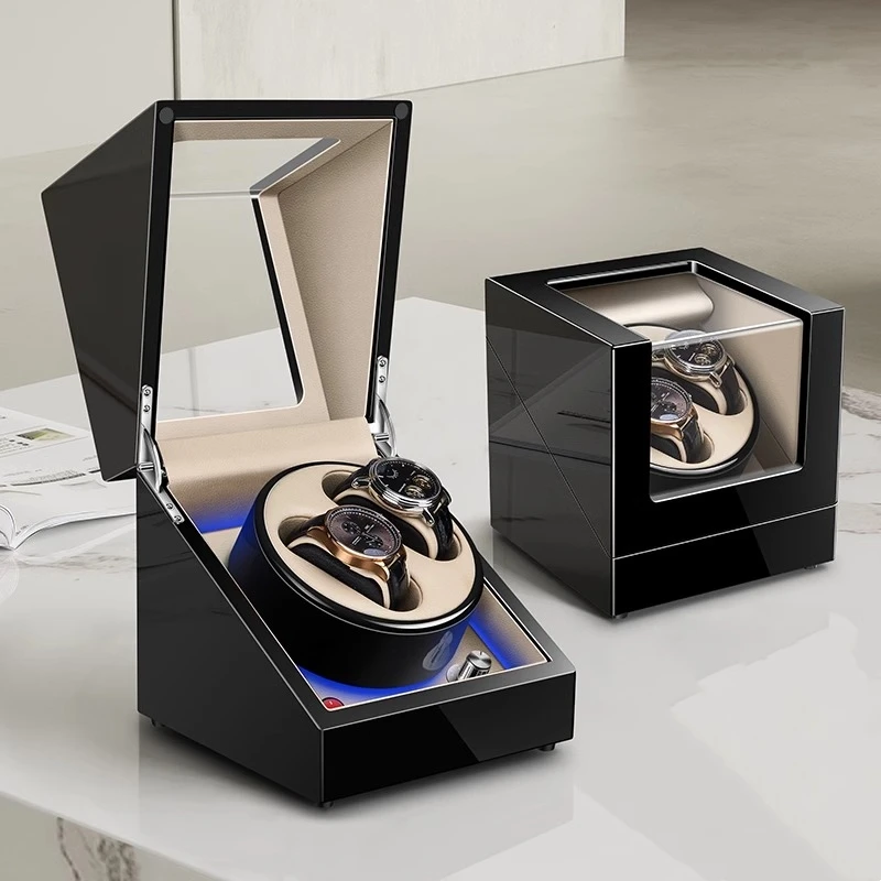 

Customized Logo Luxurious Minimalist Baking Paint Automatic Watch Winder Display Case Rotating Shaker Dust Cover for Collection