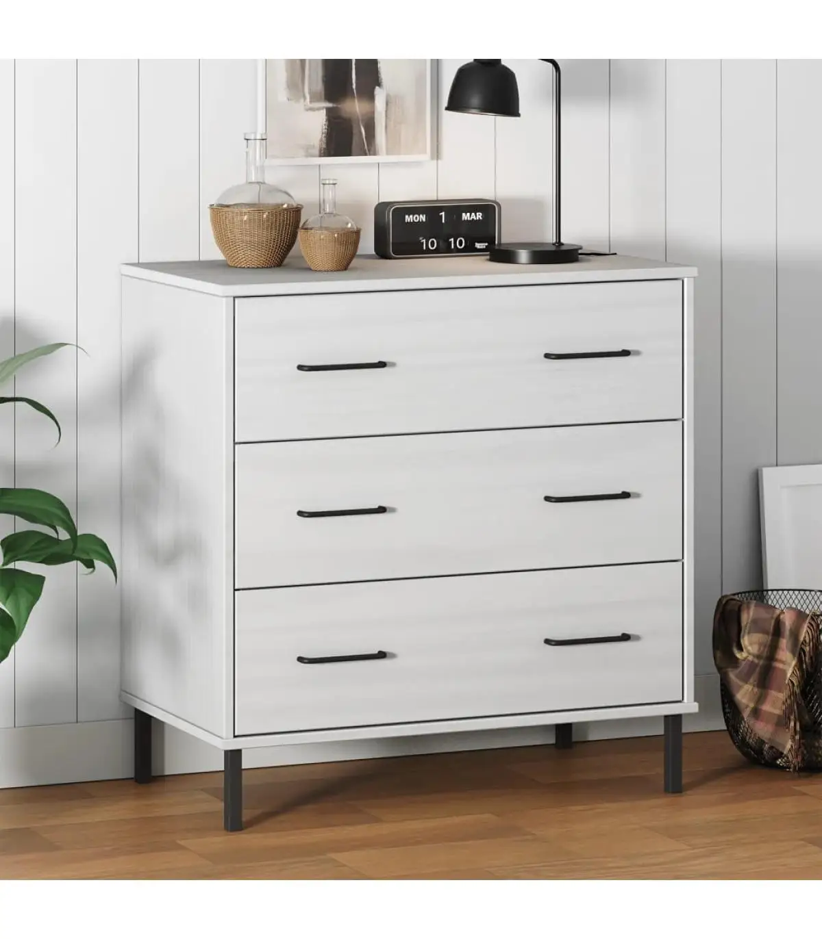 OSLO solid wood white 77x40x79,5 cm 3 drawers with sideboard