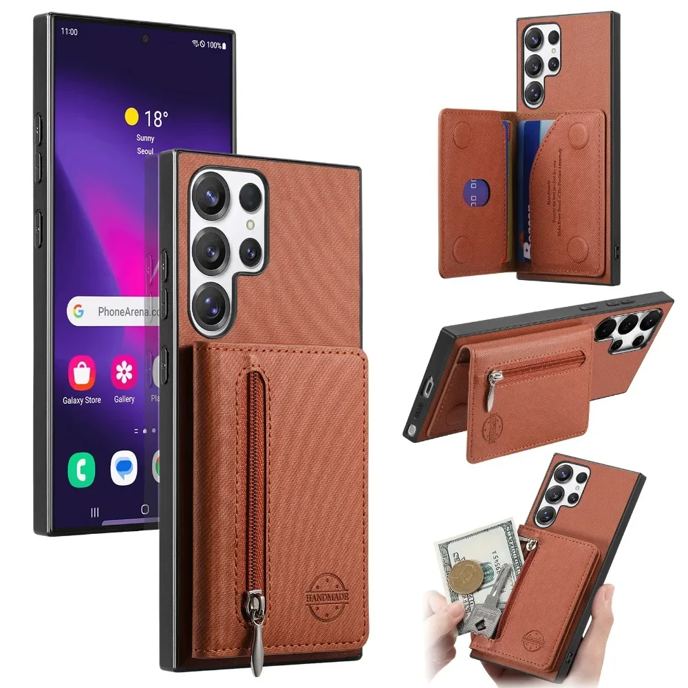 Brieftasche Karten Solt Telefon Fall für Samsung S25 Rand S23 S21 FE S24 Ultra S22 Plus A06 A07 A15 A16 A17 A26 A35 A36 A55 A56 Abdeckung