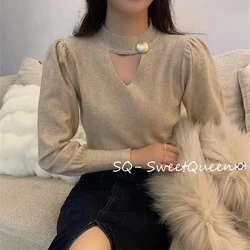 Spring Autumn New Round Neck Long Sleeve Fashion Sweater Women High Street Hollow Out Pullovers Elegant Vintage All-match Tops