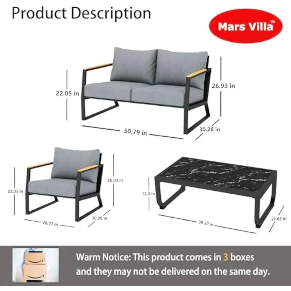 4 Pieces Modern Outdoor Conversation Set, Patio Set with Sofa and Coffee Table for Balcony, Garden, Deck and Porch