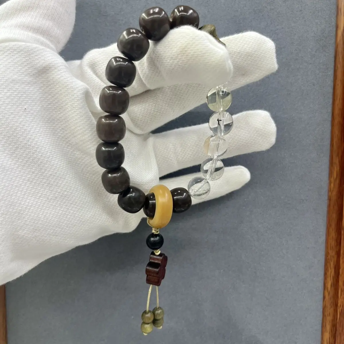 Natural Bodhi Bracelet with Peach Wood Peach Blossom Green Sandalwood Six Words Lucky Buddha Beads White Crystal Ins Hand String