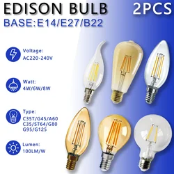 220V Retro Led Light Bulb C37 A60 C35 G125 ST64 Edison Filament Bulb 6W E27 B22 E14 Vintage Warm Glass Lamp Lighting for Indoor