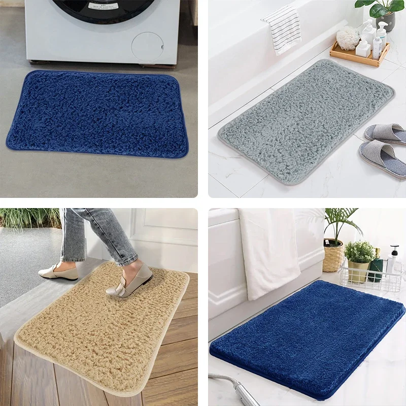 Thickened Plush Doormat Rug Solid Color Microfiber Shaggy Carpet Non-Slip Bathmat Velveteen Rug Machine Washable Carpet Mats