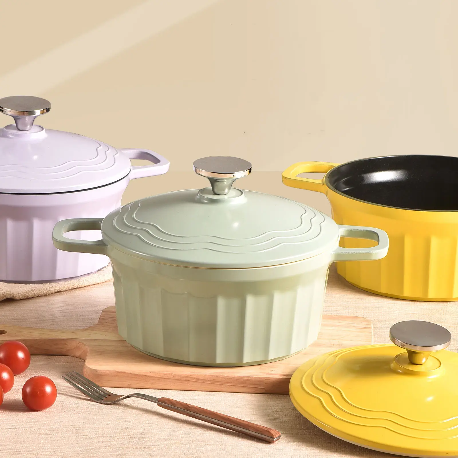 Household Double-Handled Pot Enamel Pot Non-stick Pot Stew Pot Dutch Oven Cooking Pot with Cover Suitable for All Stovetops