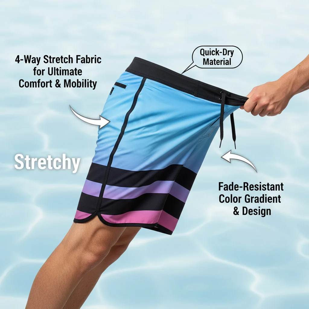 Summer Men Quick Dry Beach Shorts 4 Way Stretch Water Repellent Surfing Shorts