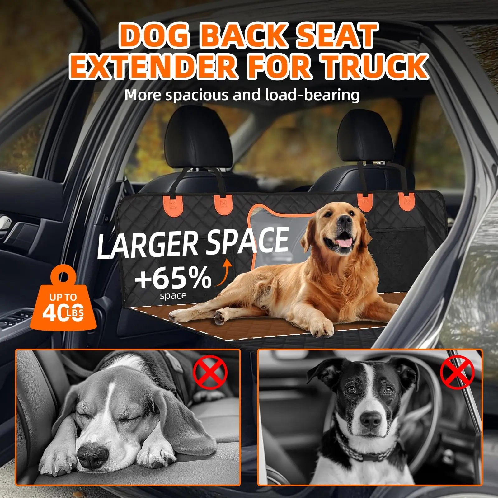 Dog Car Seat Cover Car Bed Pet Backseat Cover Waterproof And Anti-Slip Pet Mat for Full Size F150/RAM1500/Silverado Crew Cab Pic