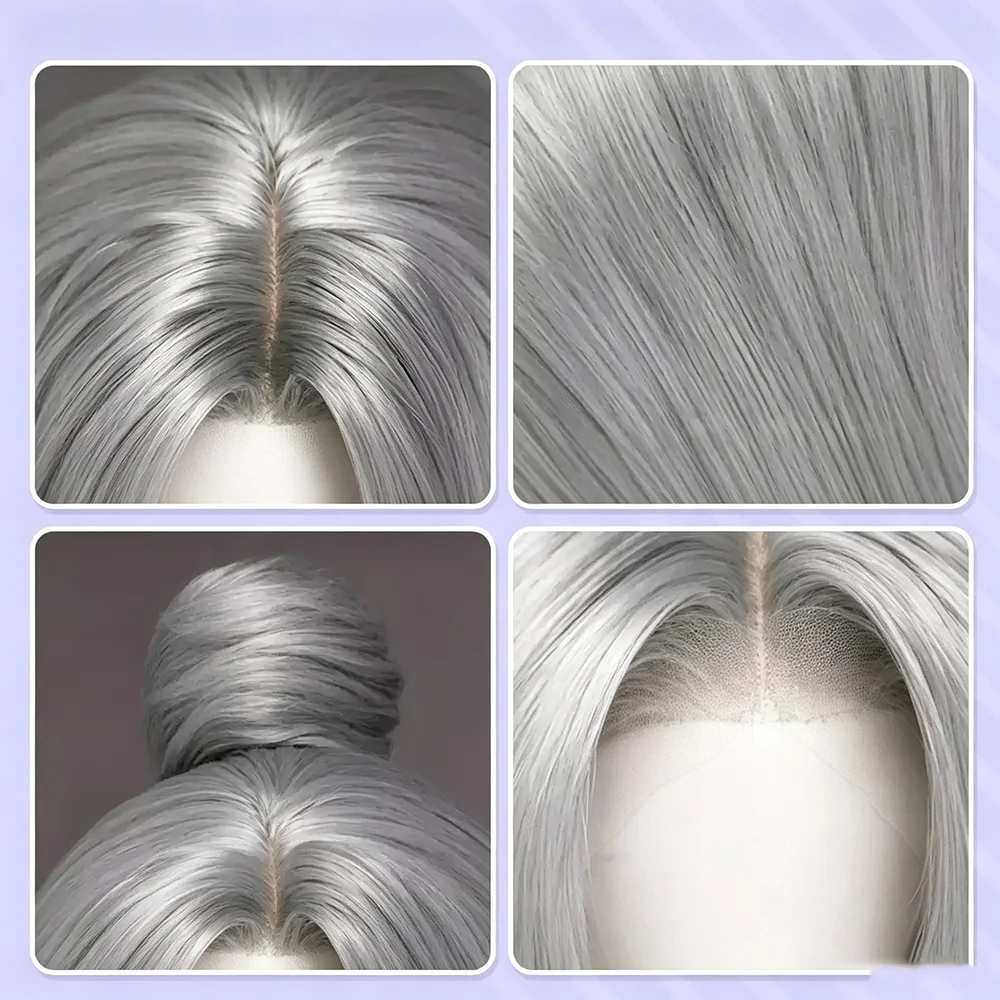 Superhero White Fox Cosplay Wig Women Silver Grey Hair Heat Resistant Synthetic Wigs Halloween Prop view 5
