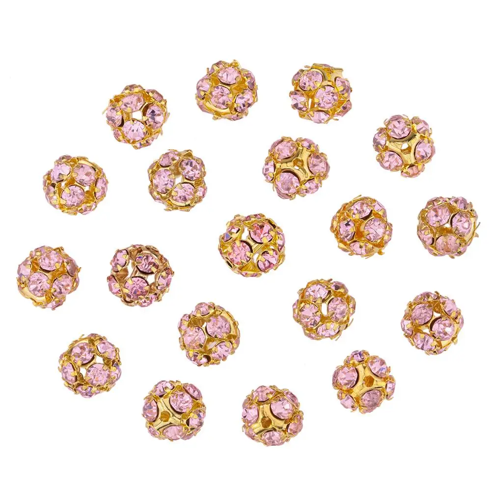 10mm Rhinestone Loose Round Ball Beads Copper Plated Gold Color Spacer Charm Beads For DIY Making Jewelry Accessories 20pcs/Lot
