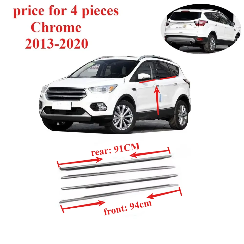 Moulding Belt Line Seal Rubber for Ford Kuga 2013-2022 Glass Protector Weatherstrip 4 Pieces 1 Set Chrome