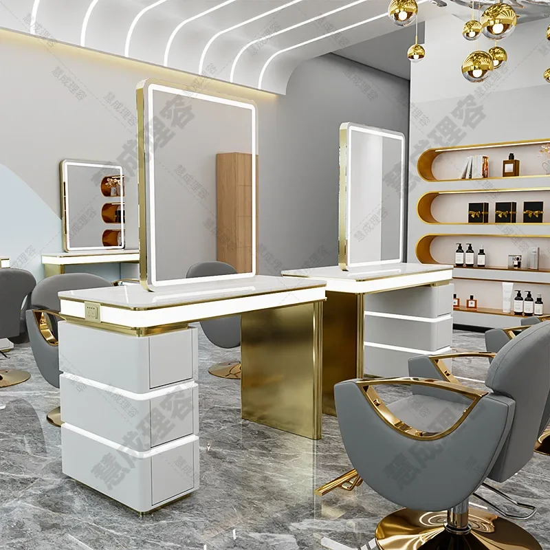 Dedicated hairdresser haircut, single and double-sided mirror, perming and dyeing area integrated table
