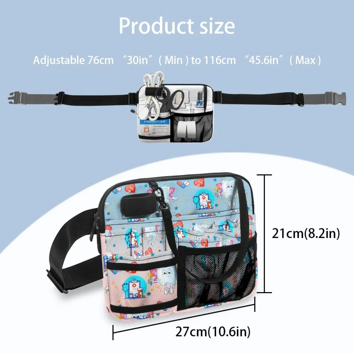 Gradient Cute Teeth Designer Waist Bag Casual Adjustable Belt Portable Practical Hospital Work Organizer Pouch for Dentists Gift