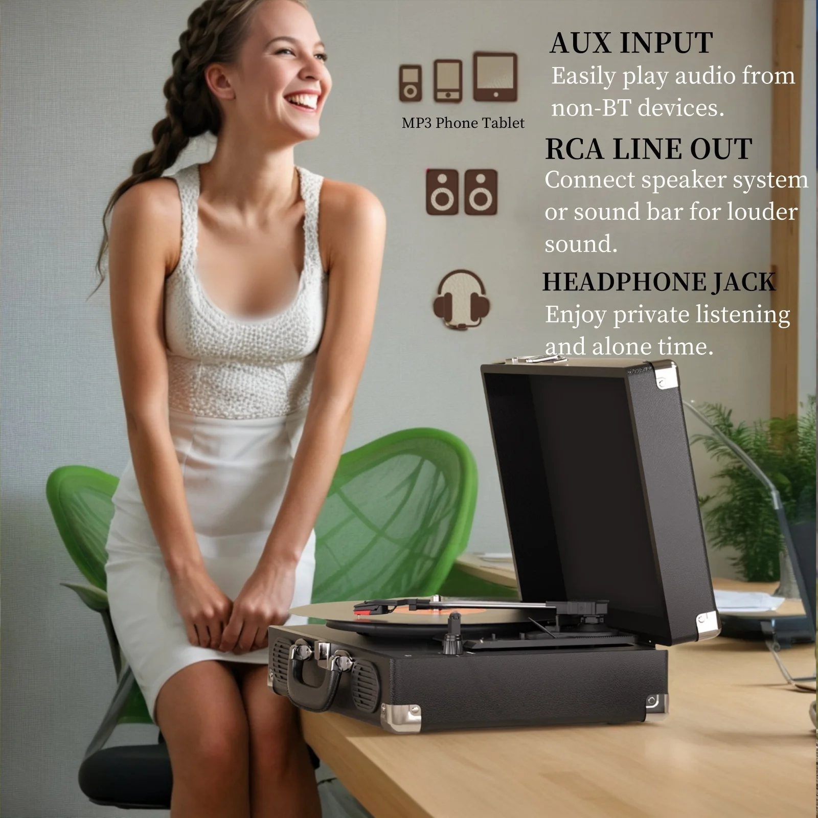 Maio S100 belt-driven Vintage gramophone device, vinyl record, turntable , high-fidelity stereo, built-in speaker, 3-speed