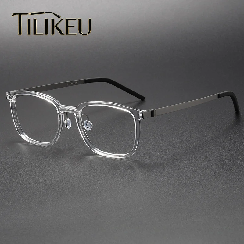 

Denmark Handmade Acetate Titanium Glasses Frame Men Retro Square Screwless Eyewear Men's Optical Prescription Eyeglasses Frame