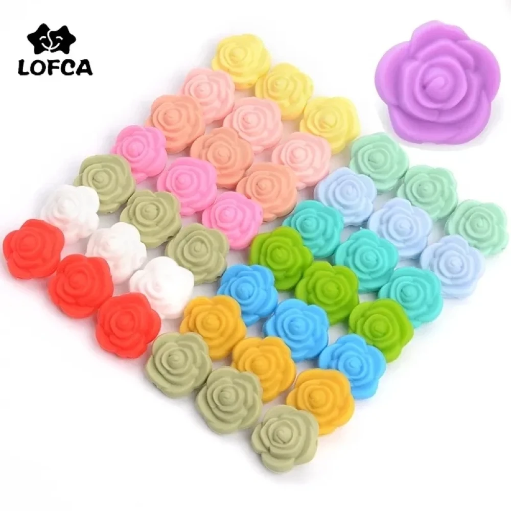 

LOFCA 10pcs Double face Silicone Flower Beads Baby Teether Food Grade Baby Teething Toys Accessories For Pacifier Chain