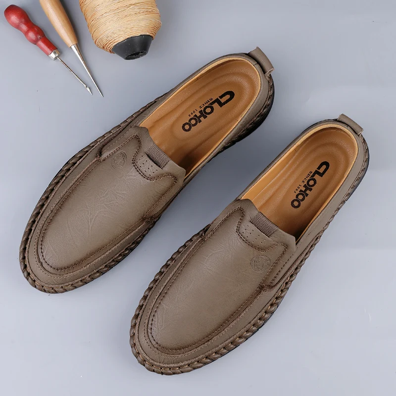 CLOHOO Handmade Shoes Breathable Casual Leather Shoes Men\'s Loafers Classic Hand Stitched Men\'s Shoes