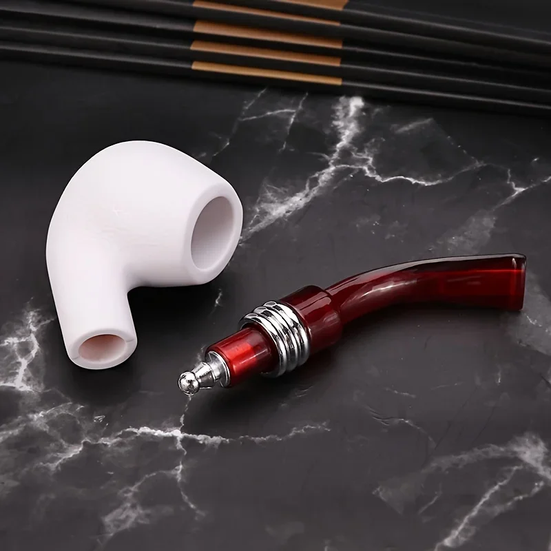 Creative Imitation Sea Bubble Resin Tobacco Pipe, Curved Red Tail White Filter Tobacco Pipe, Smoking Pipe, Smoking Accessories