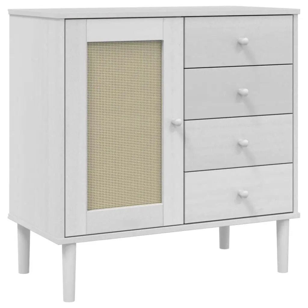 White Rattan Look Sideboard SENJA – Solid Pine, 31.5x15.7x31.5 inches, Stylish Storage Solution