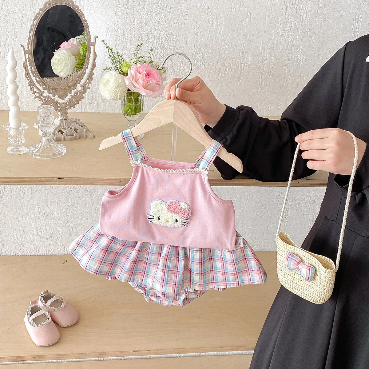 

Летняя одежда для младенцев, милый милый топ на бретельках с принтом для маленьких девочек, юбка-тройка, костюм