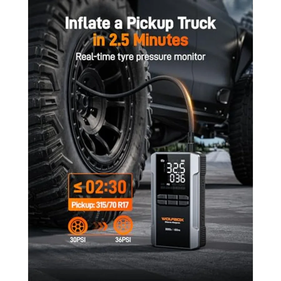 Rozrusznik samochodowy 3000A z kompresorem powietrza 16000mAh 160PSI Przenośny rozrucharka akumulatora samochodowego z szybkim ładowaniem 65W 12V