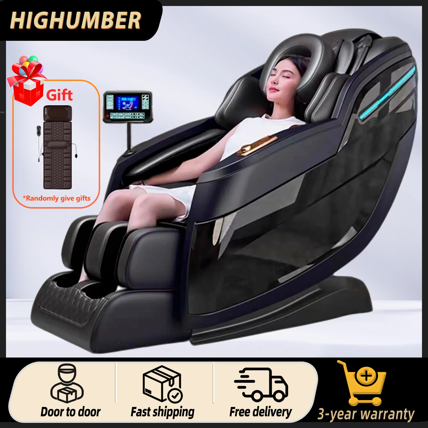 2025 Upgraded Version 4D Zero Gravity Massage Chair with Lumbar Heat Foot Roller Full Body Air Compression Bluetooth Music Chair