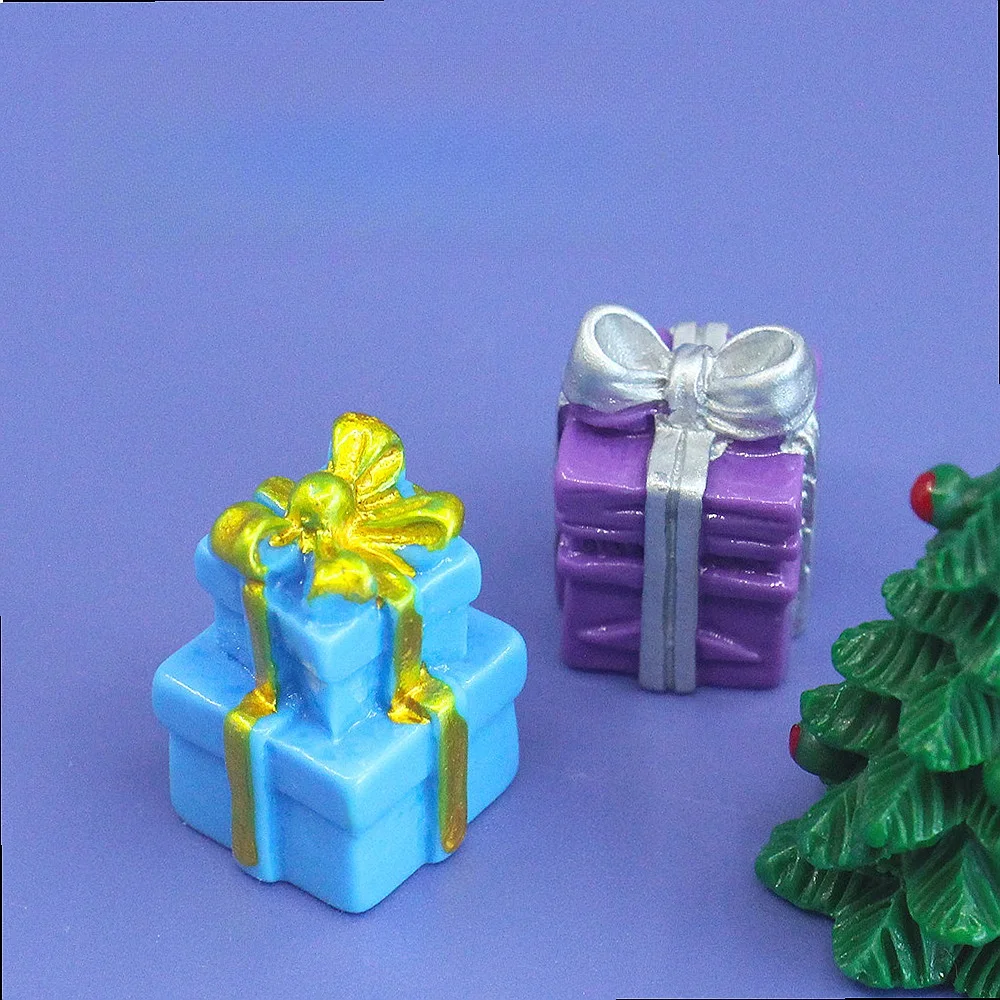 100pcs Kawaii Mini Christmas Resin Cabochon Gift Box DIY for Keychain Earring Scrapbook Ornament Miniature Craft
