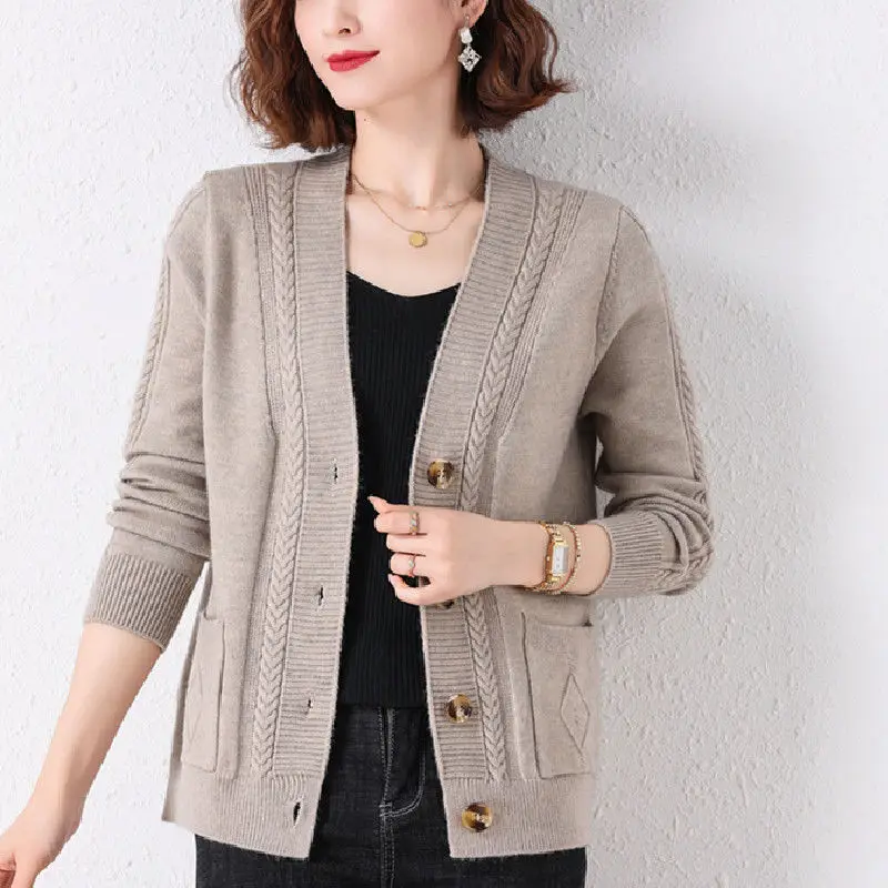 Women Vintage Simple Twists Single Breasted Outewear Knitted Cardigans Female Solid Casual V Neck Long Sleeve Loose Sweater Coat