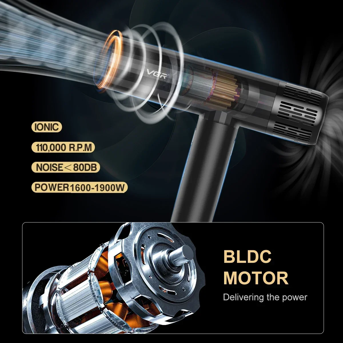VGR Моторчик Для Фена Фен Профессиональный Фен Бесщеточный Н - Образный Авиационный Постоянного Тока Семья. 110 000 РПМ Сильный Салон Фен V-427