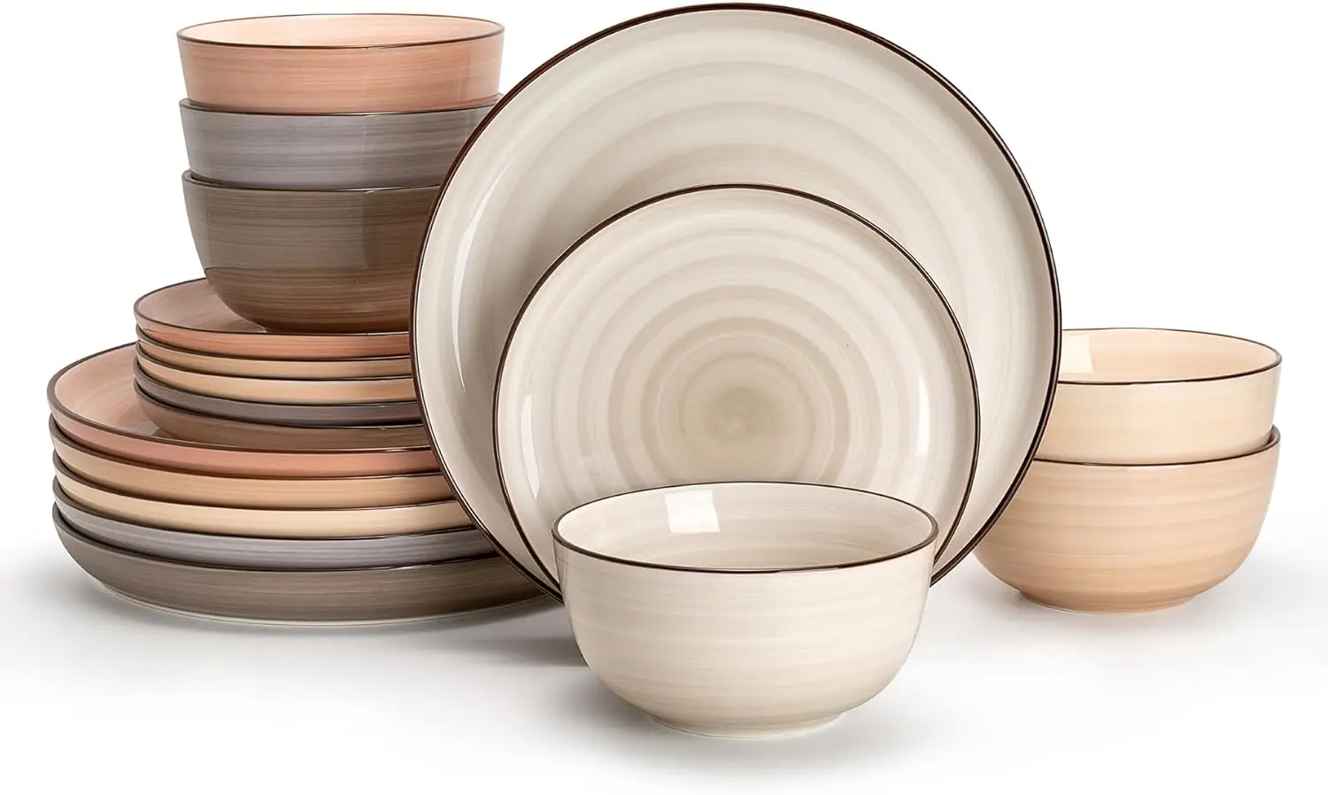 

Porcelain Round Dinnerware Set Service for 6, Neutral Colors