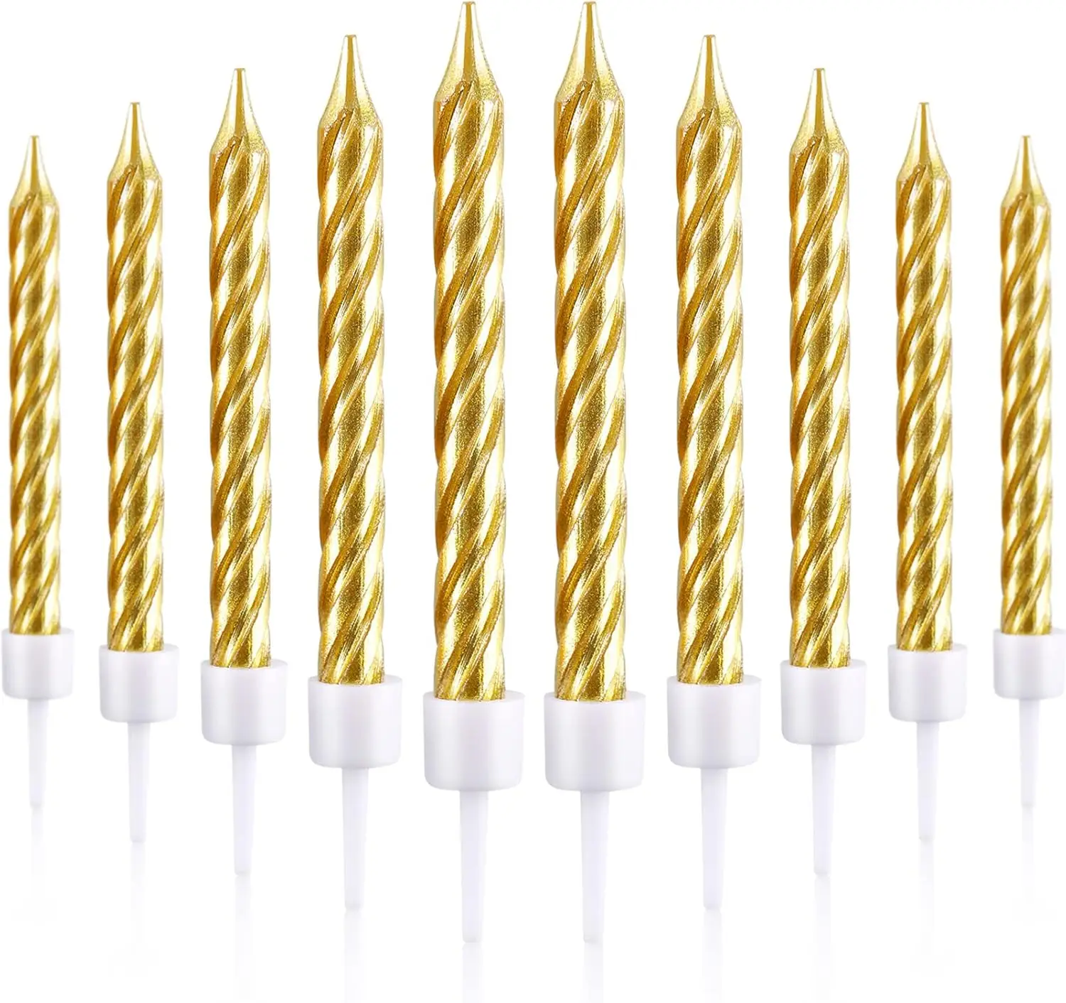 10 Pieces Spiral Cake Candles in Holders Metallic Cake Cupcake Candles Short Thin ,for Birthday Wedding Party Cake Decorations