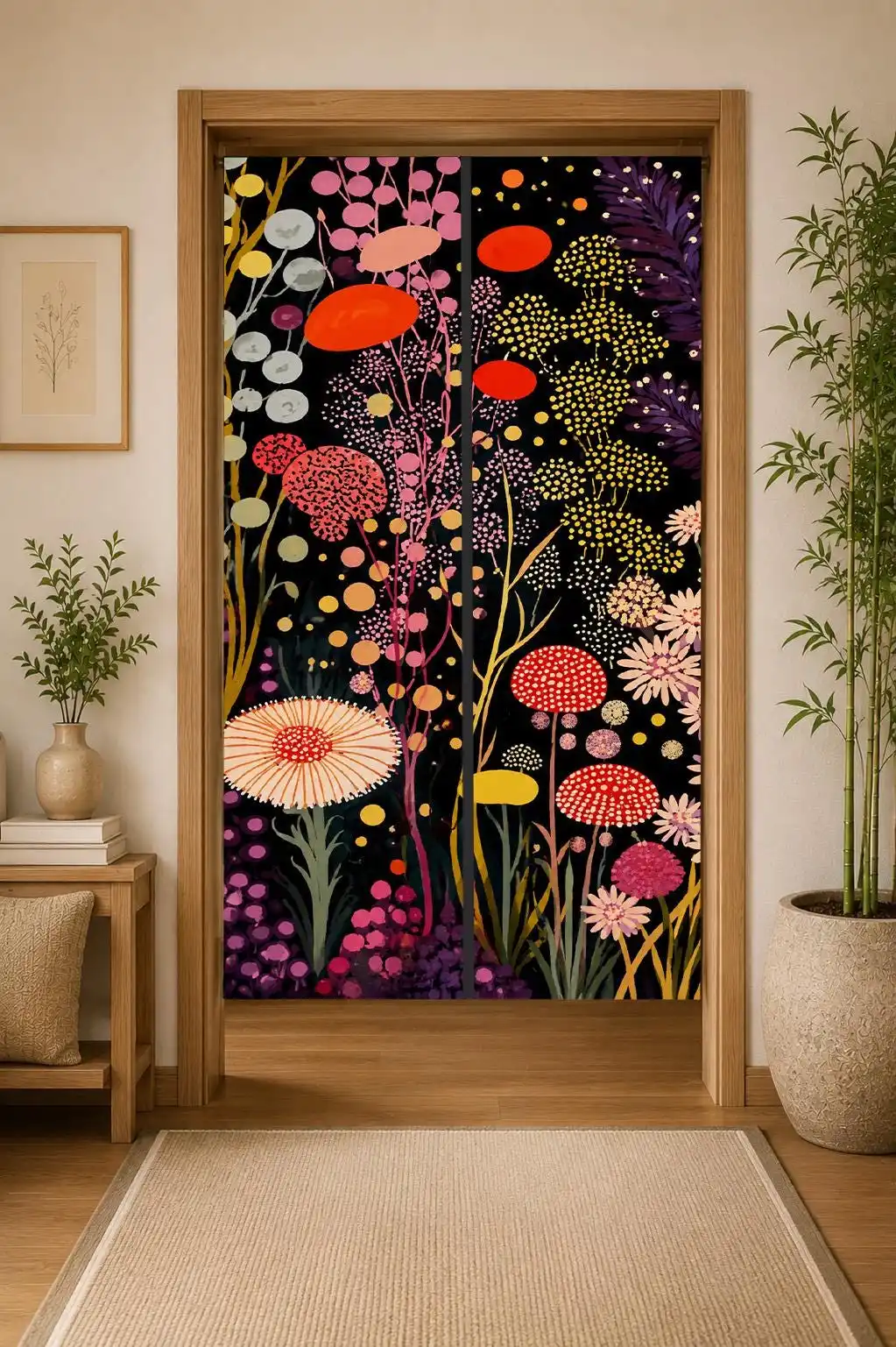 Vibrant Floral Pattern Decorative Door Curtain for Home Interior Boho Chic Living Room Entrance Screen