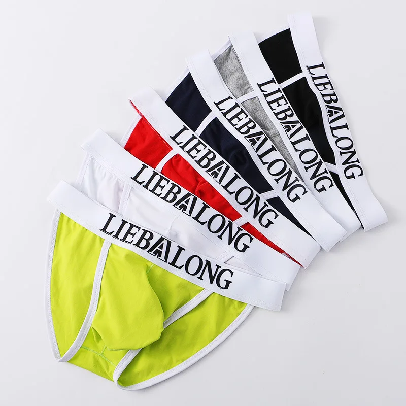 Youth Fashion Brief Pant for Men Low Waisted Sexy Bottom Lingerie Teenager Cotton High Slit Underwear Shorts Solid Color Panties