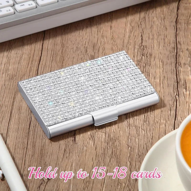 Qinsuee-女性用の明るい小さな名刺、合金名刺ケース、ポケット、スリムな名刺、10〜20枚の容量