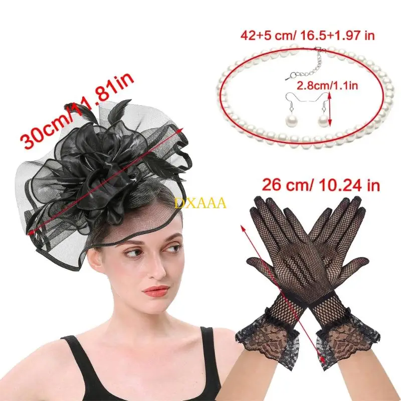 DXAA Vintage 1920 Flapper Cosplay Accessoires Collier bande à plumes Gants d'oreille pour femmes Prom Halloween mariage