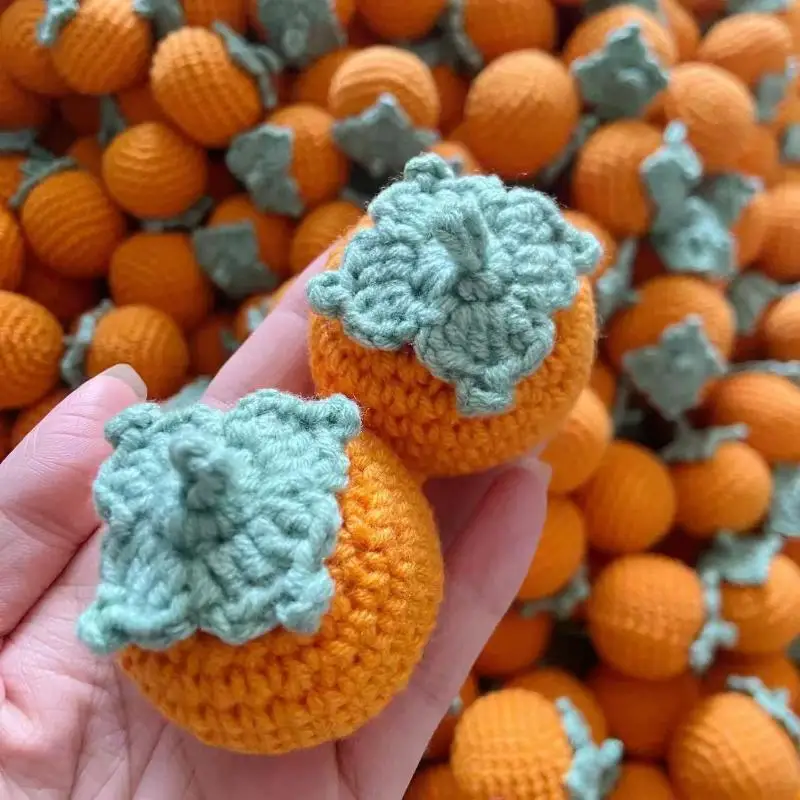 2Pcs Cartoon Wool Cute Fruit Orange Persimmon Hand Knitted Strawberry Wool Crochet Knitted Fruits Pendant DIY Keychain Gift