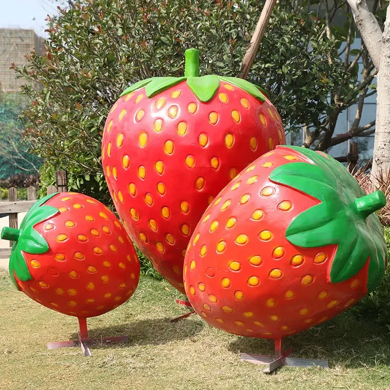 Simulation strawberry ornament outdoor fiberglass fruit sculpture garden landscape park real estate farm decoration beauty Chen