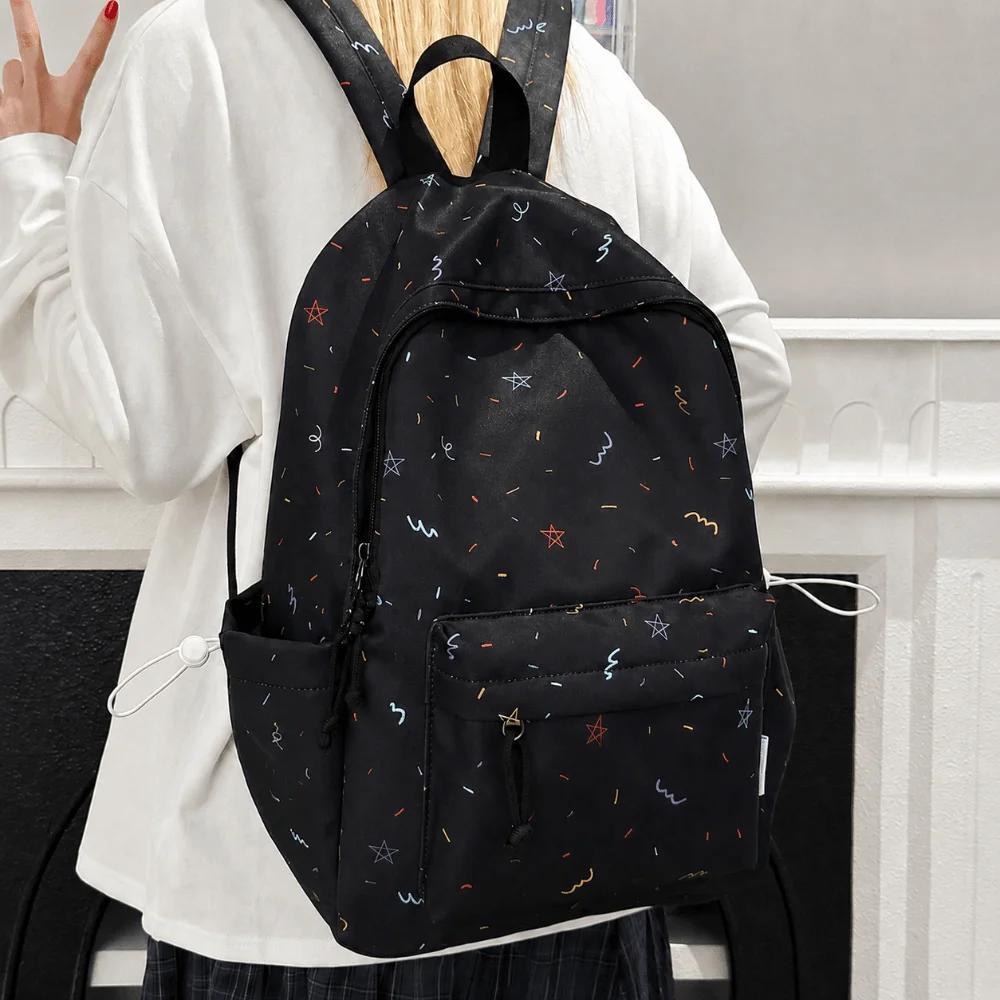 Fashion Star Print Travel Backpack Large Capacity Multi-pocket Student Schoolbag Nylon Portable Laptop Daypack