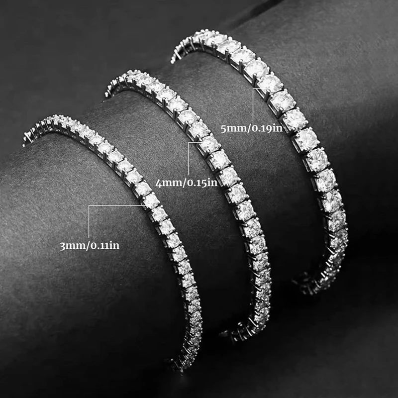 MooSuun 3mm 4mm 5mm Moissanite Diamond Tennis Bracelet for Women Men S925 Sterling Silver Sparkling Fine Jewelry Men's Gift