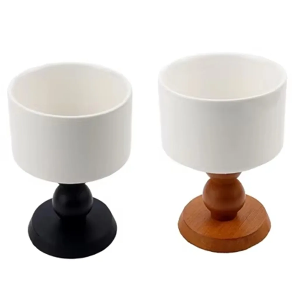

2Pcs Retro Wood Dessert Bowls Delicate Sturdy Tall Candlestick Stand 200ML Creative Vintage Ceramic Goblets Kitchen Tools