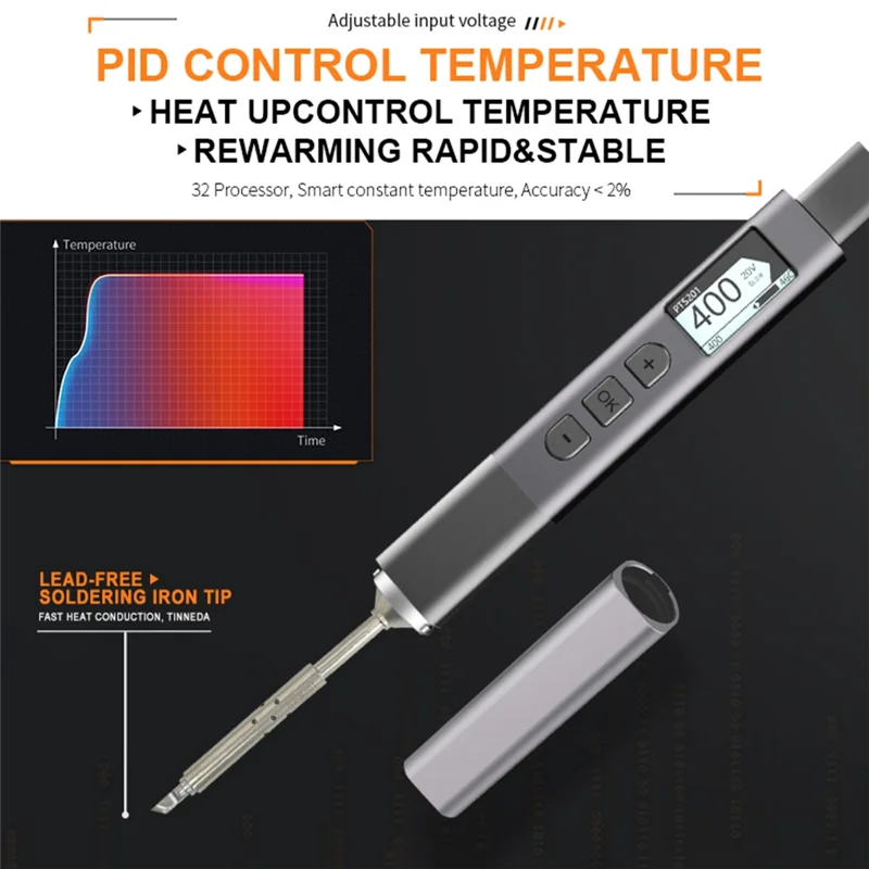 

PTS201 PD 100W Smart Soldering Iron Portable Solder Station PID Temperature Control For Electronic DIY Repair BC2