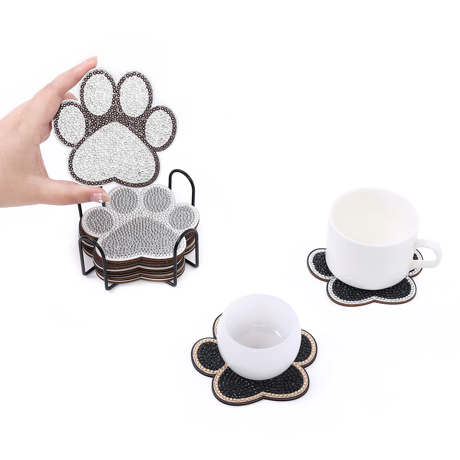 10 pz/set fai da te zampa di cane pittura diamante sottobicchieri zampa stampa diamante arte sottobicchieri con supporto antiscivolo tovaglietta per