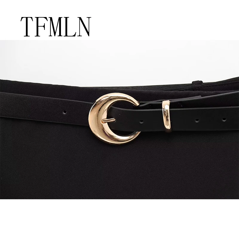 TFMLN جديد أزياء النساء السراويل تنورة السببية الجانب سستة البسيطة السراويل مع حزام التنانير خمر عالية الخصر الشارع الشهير السراويل التنانير