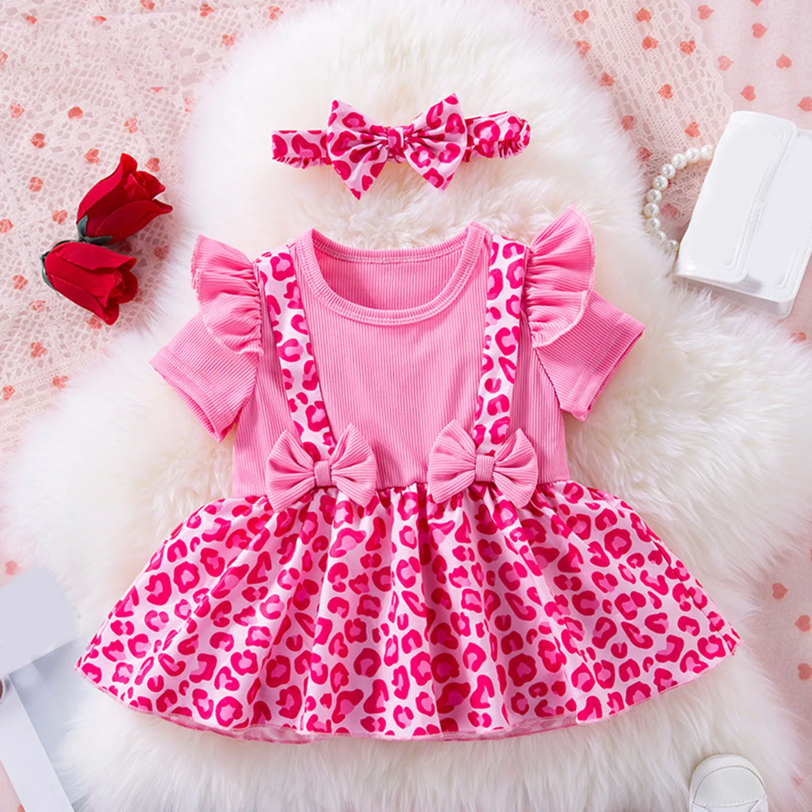 Infant Baby Girls Summer Short Sleeve Rompers Bodysuit With Headbands Playsuits Newborn For Baby Clothes 6 9 12 18 24 Months