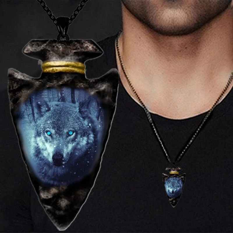 Creative Indian Animal Wolf Head Geometric Triangle Black Chain Necklace Punk Necklaces for Men Personality Jewelry Party Gift