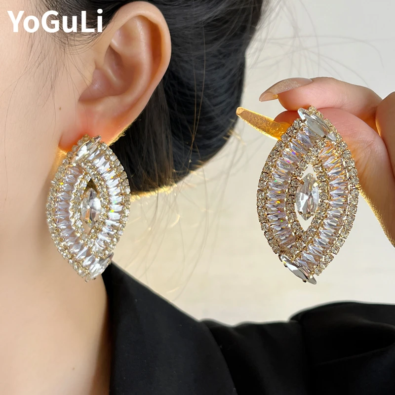 

Fashion Jewelry European and American Design Glass Oval Earrings For Women Female Gifts Delicate Style Ear Accessories