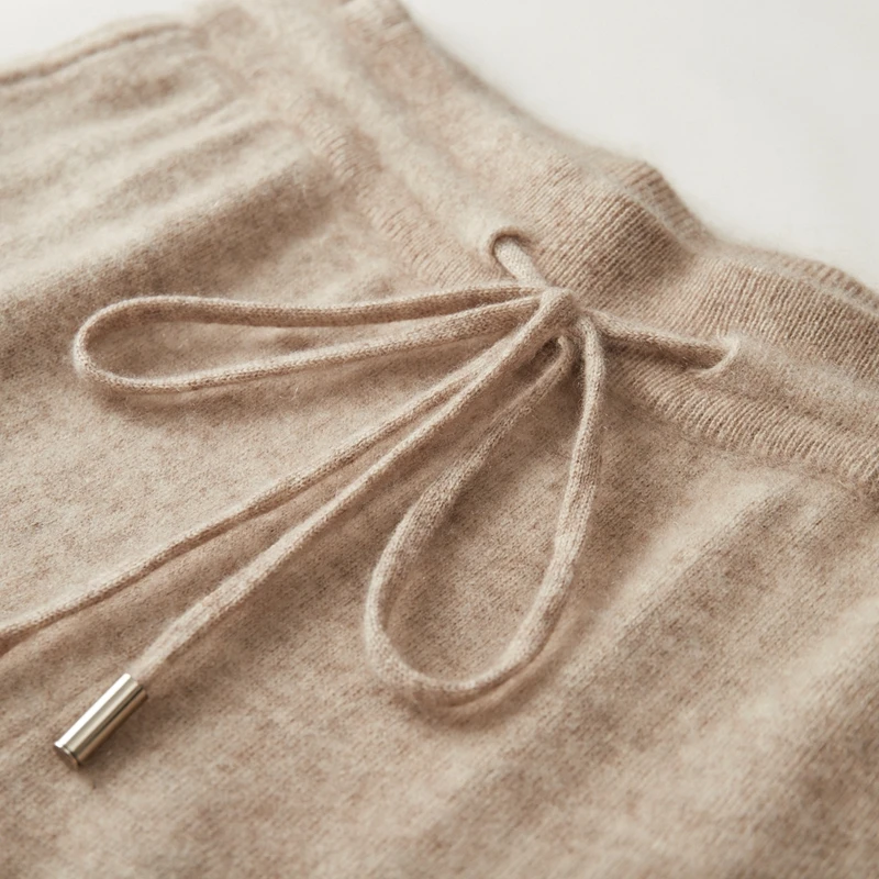 Autumn and Winter Thick Men's High Waist Small Foot Pants 100% Merino Wool Knitted Pants Casual Fashion Solid Color Warm Pants