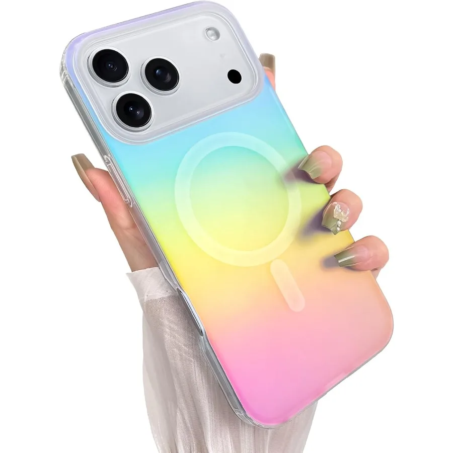 

Милый чехол для iPhone 17 Pro Max, чехол для женщин и девочек [совместим с Magsafe] Эстетический девчачий блестящий Радужный магнитный P