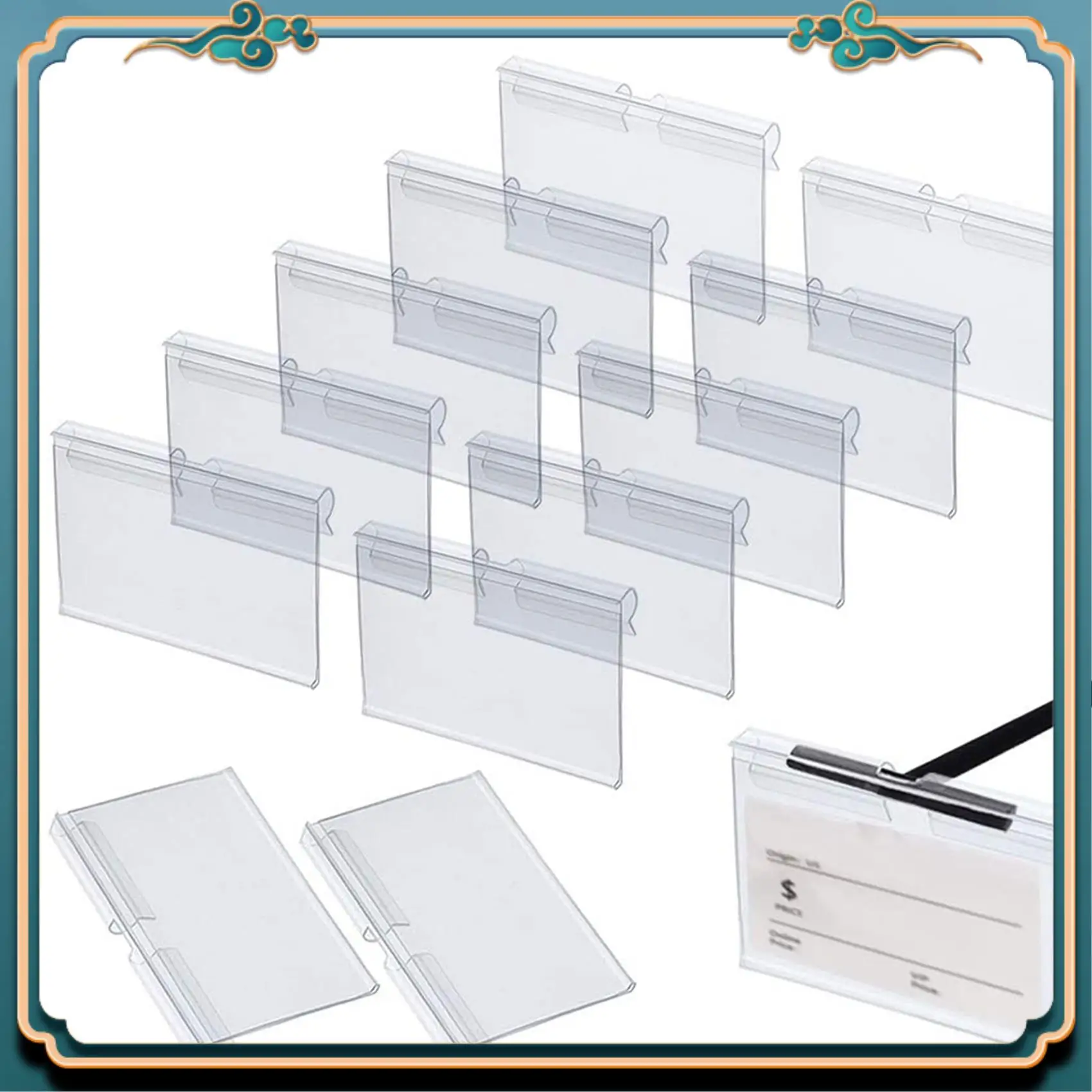 ABJG-200Pcs Clear Plastic Label Holders For Wire Shelf Retail Price Label Holders Merchandise Sign Display Holder (6 X 4 Cm)