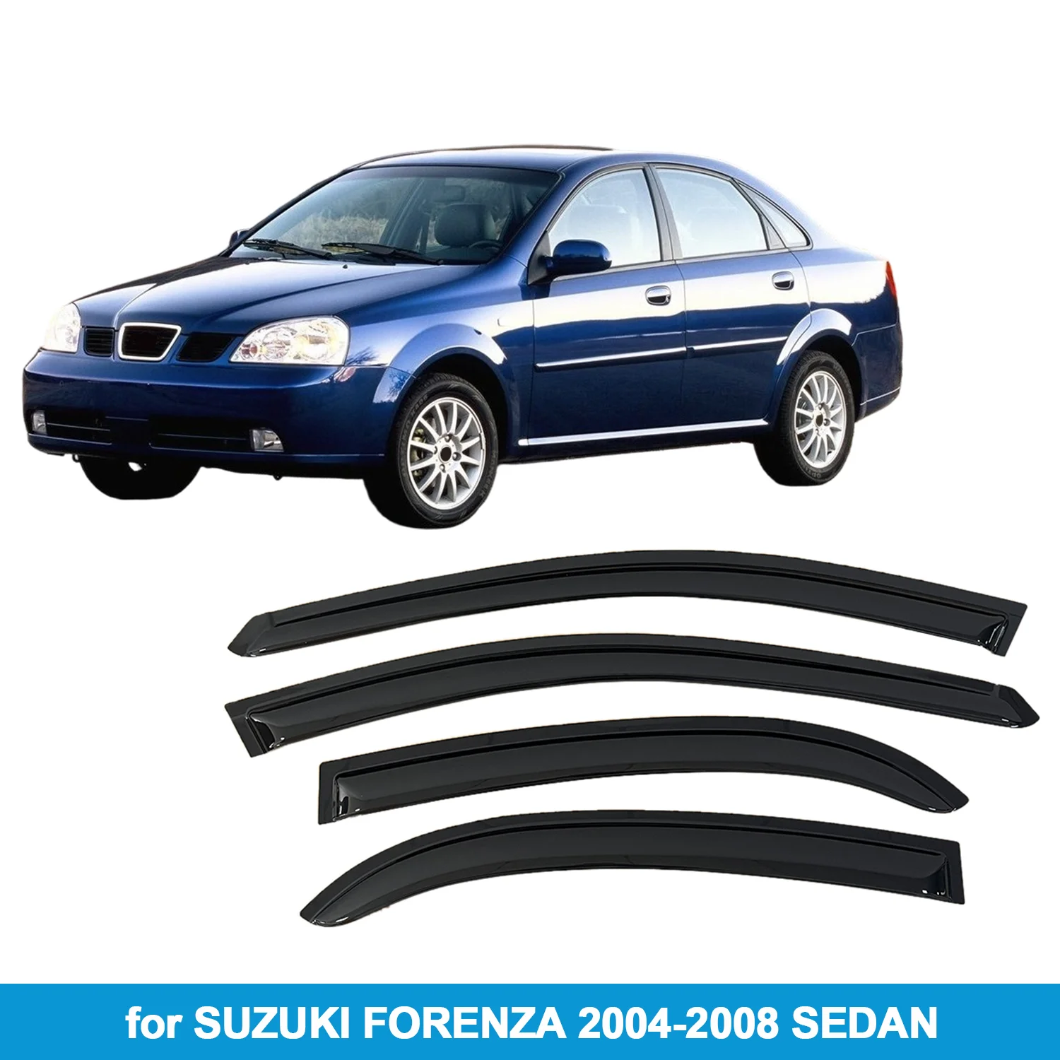

Window Visor for SUZUKI FORENZA 2004-2008 SEDAN Rain Guard Side Vent Deflector Weathershield Outside-Mount Tape On