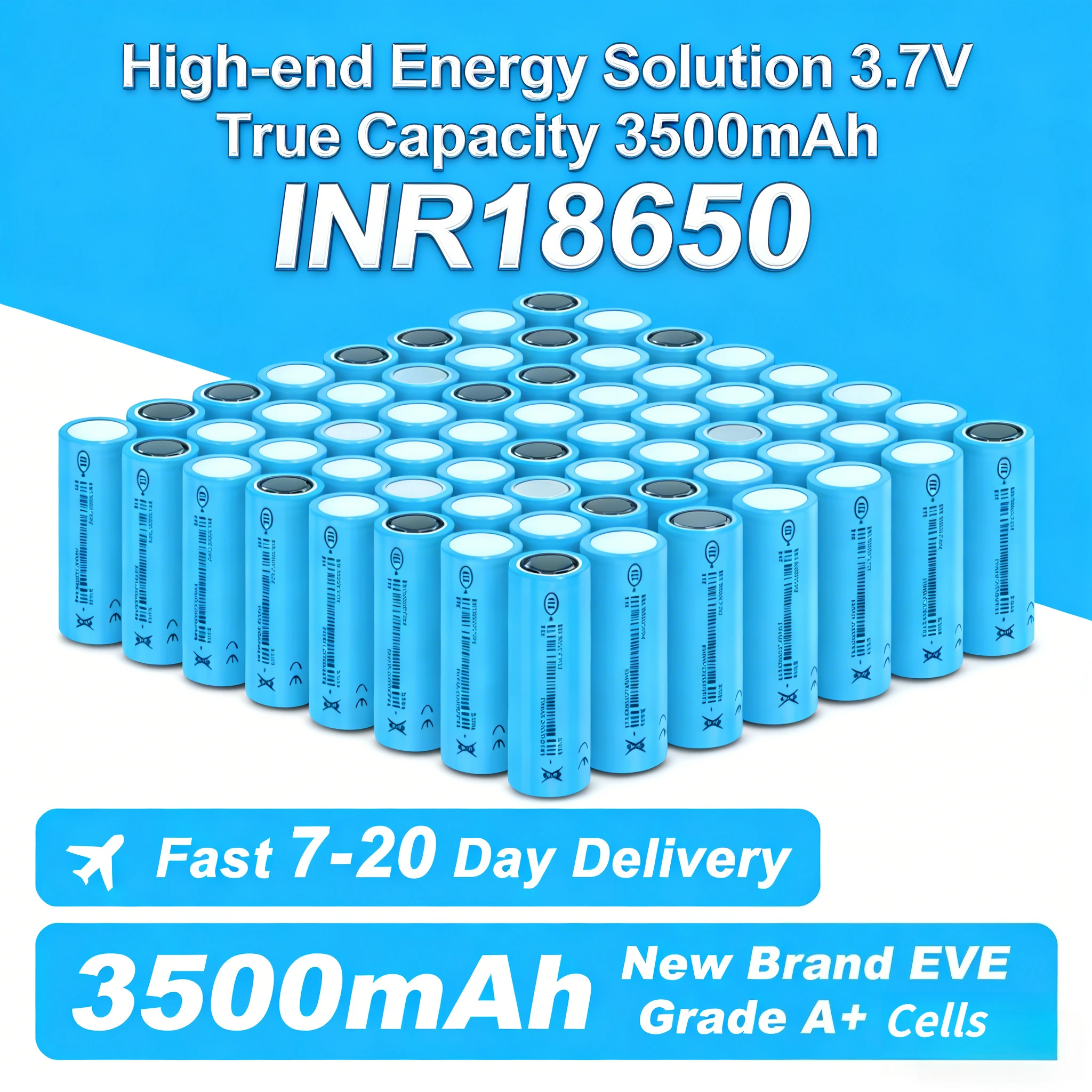 

Lithium Ion Battery 18650 3500mAh 3.7V Rechargeable 10A High Power Flashlight Real Capacity INR18650 Cells Long Life Batteries
